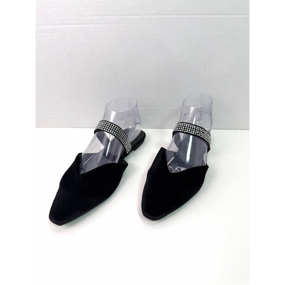 A New Day Flats Women 7.5 Black Pointed Toe Rhinestone Strap Slip On Dress Shoes